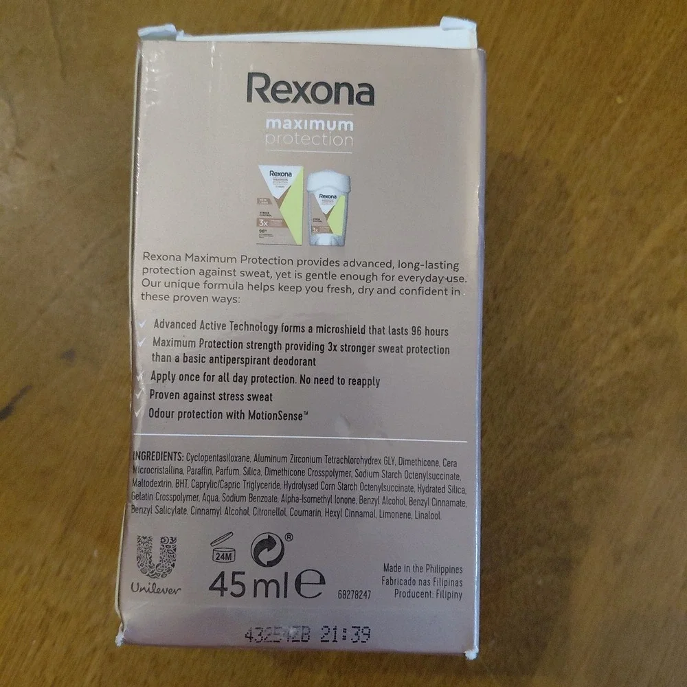 New Sealed Rexona Deodorant Cream Maximum Protection 96 Hour Stress Control - Picture 2 of 6